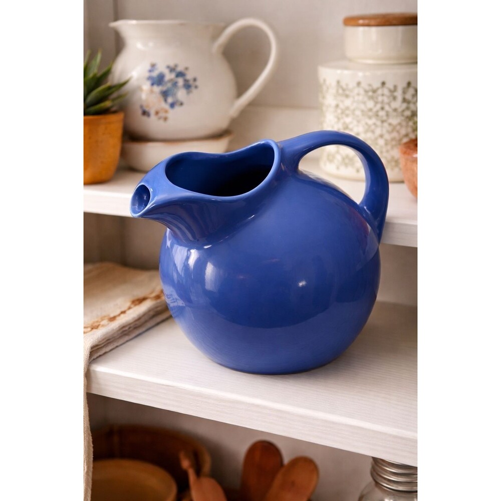 Vintage Hall Ball Pitcher Blue Art Pottery USA Mid Century
